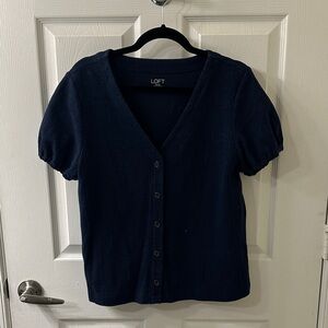 LOFT Dark Blue Short Sleeve Button Down Shirt